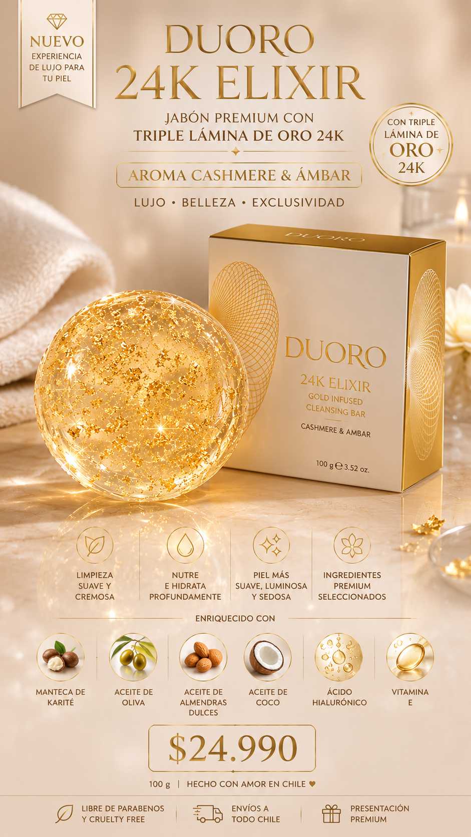Jabón con Oro Cosmético 24K DUORO – ELÍXIR